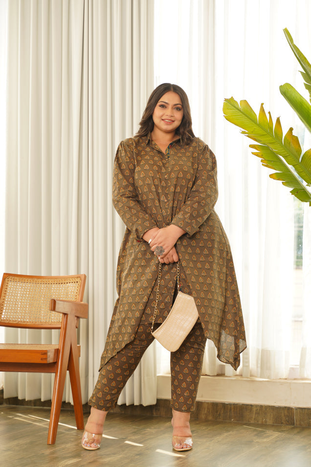 Brown Hi-Lo Cotton Co ord Set