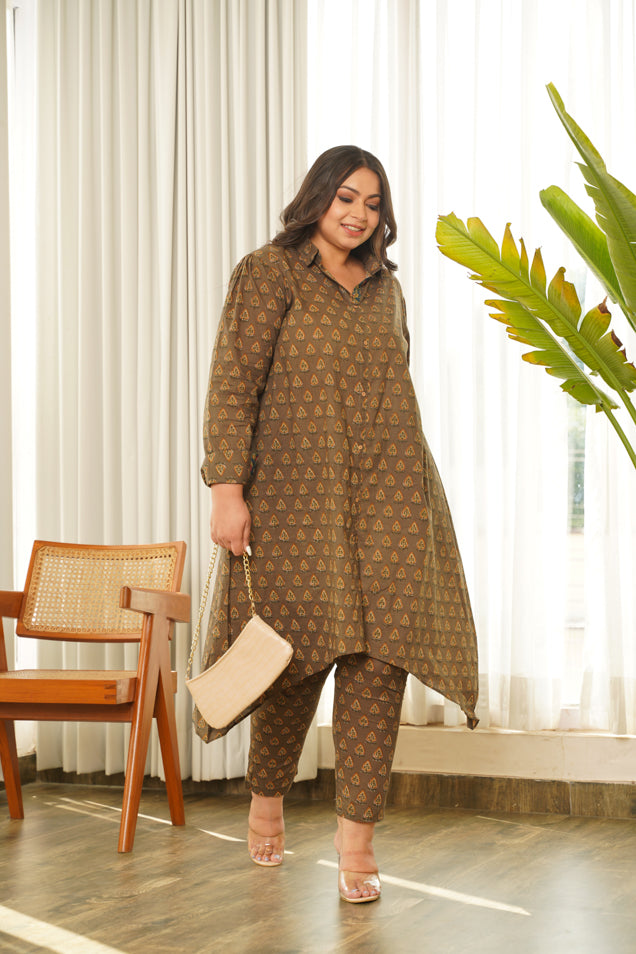 Brown Hi-Lo Cotton Co ord Set