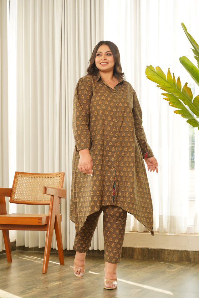 Brown Hi-Lo Cotton Co ord Set