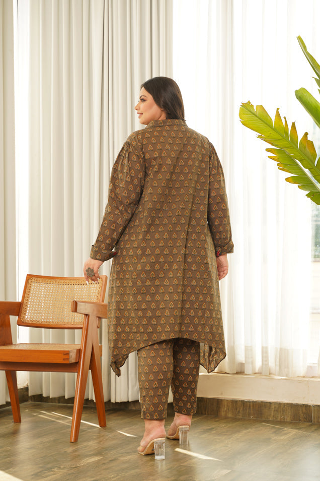 Brown Hi-Lo Cotton Co ord Set