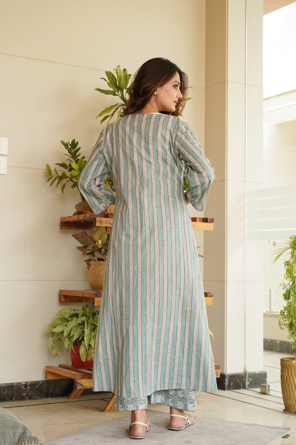 Mint Cotton Shrug Palazzo Set - Set of 2