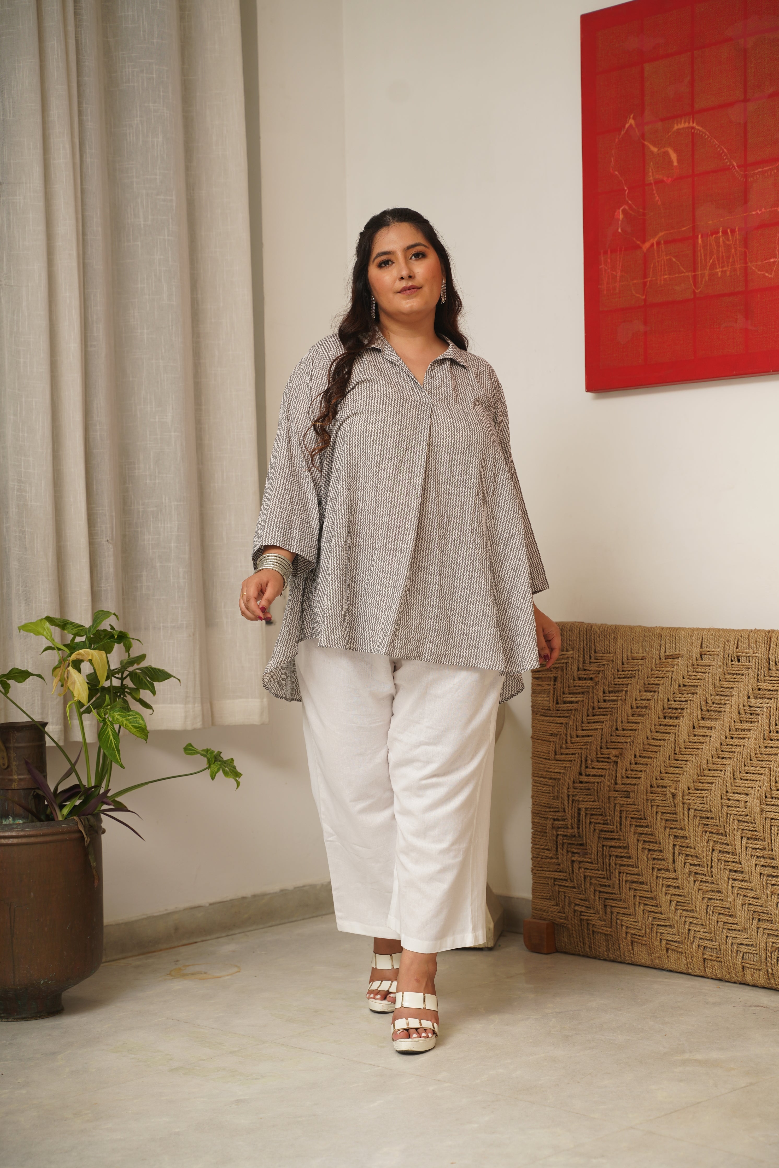 GREY CHEVRON  ANTI-FIT TOP AND MID-RISE RELAXED FIT PANTS (SET OF 2)