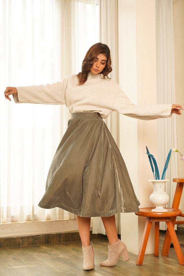 Paris Olive Velvet Skirt