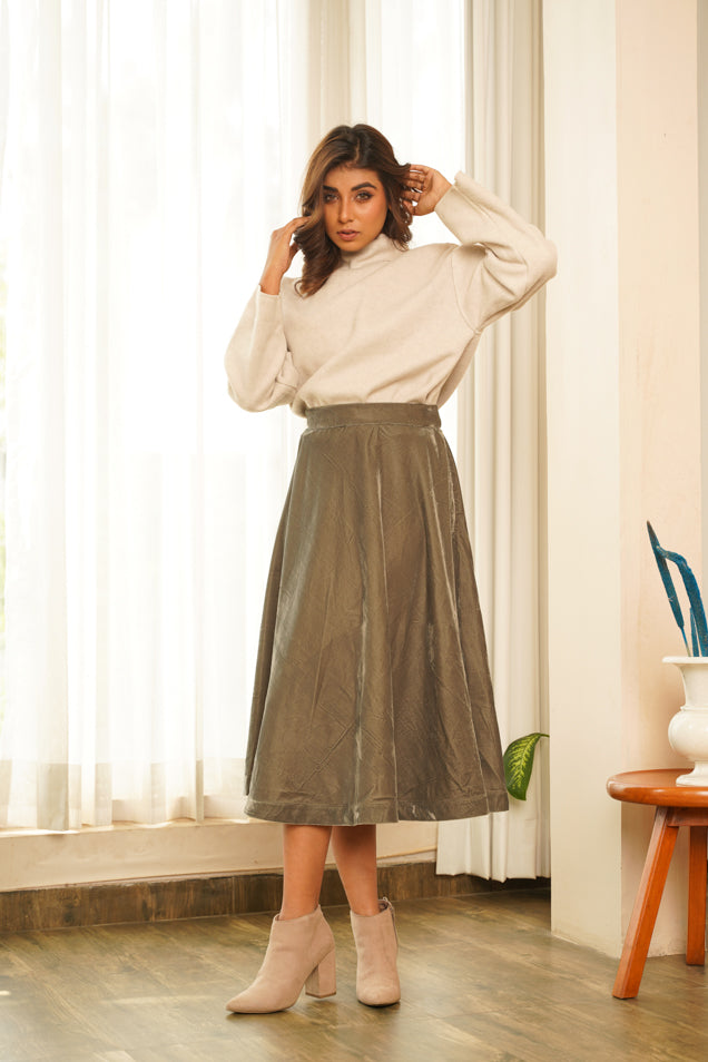 Paris Olive Velvet Skirt