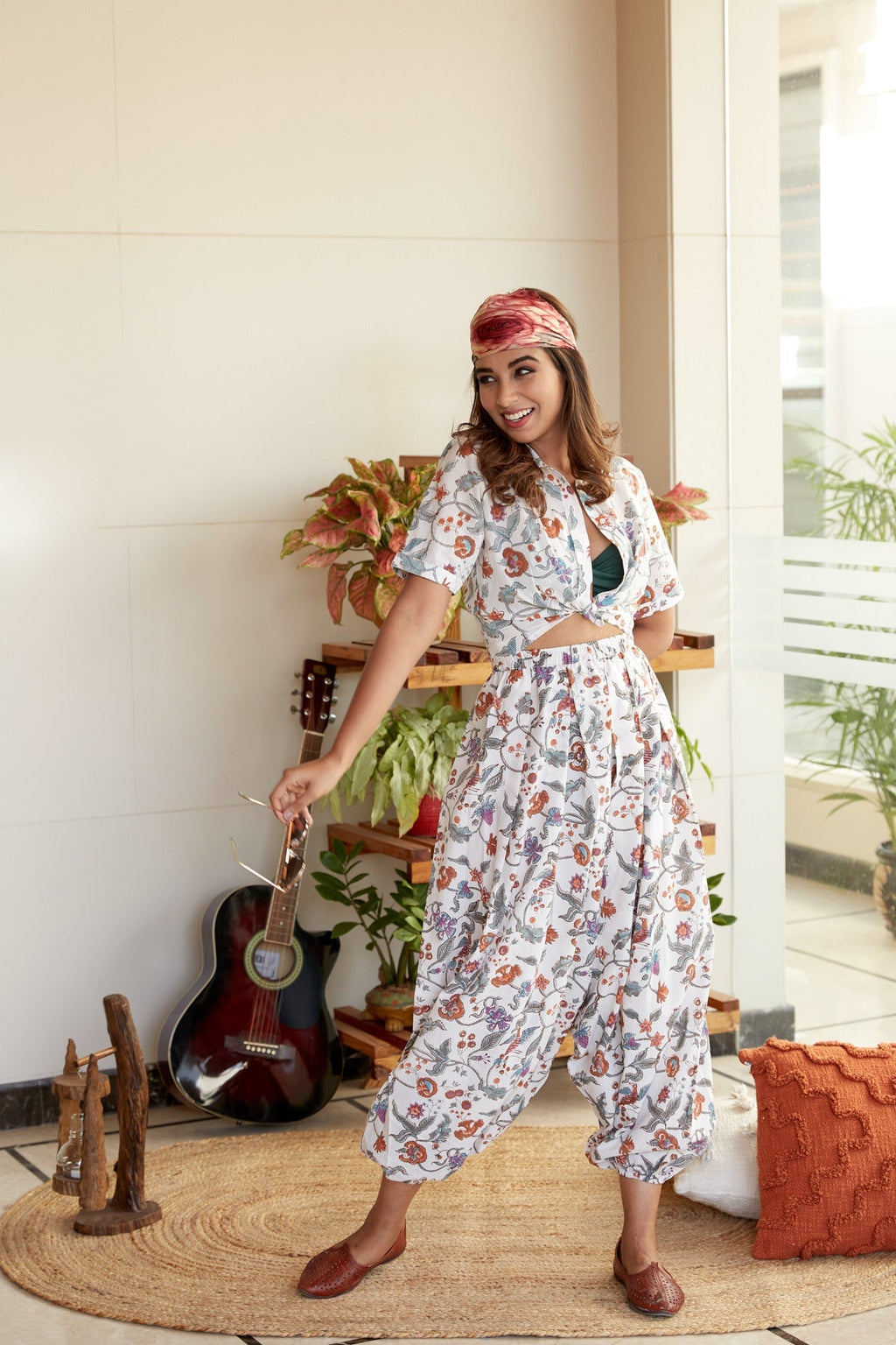 Cotton Floral Printed Collared Co-ord Set