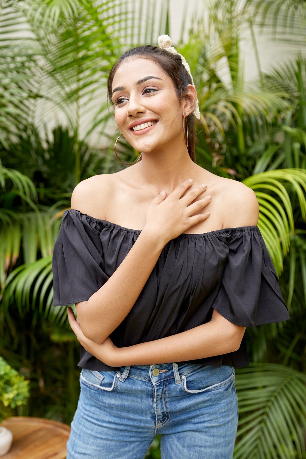 Black Crepe Off Shoulder