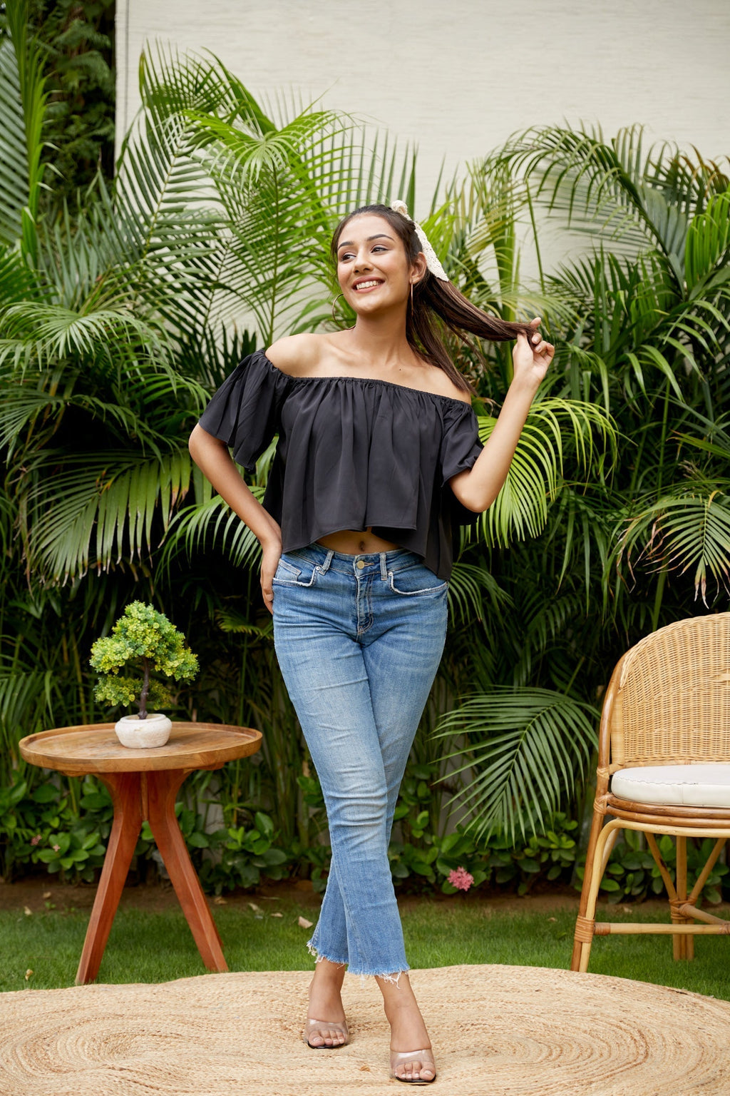 Black Crepe Off Shoulder